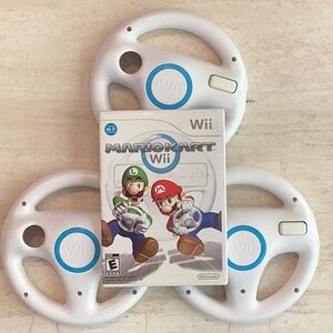 Mario Kart Nintendo Wii Game & 3 Wheels Complete Driving Racing Wheel Race